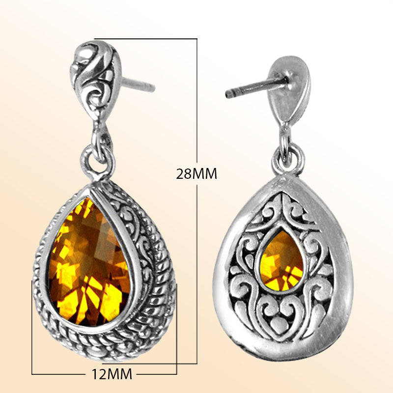 Sterling Silver Citrine Quartz Teardrop Earrings