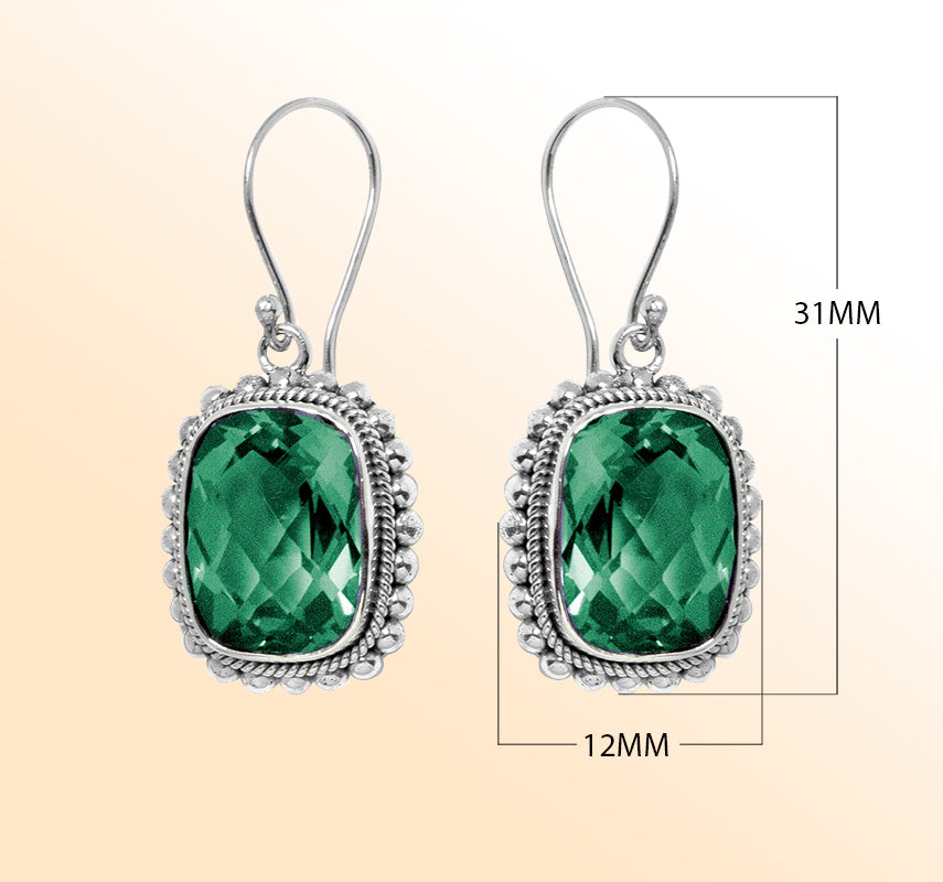 Sterling Silver Green Quartz Cushion Earrings Handcrafted In Bali Indonesia