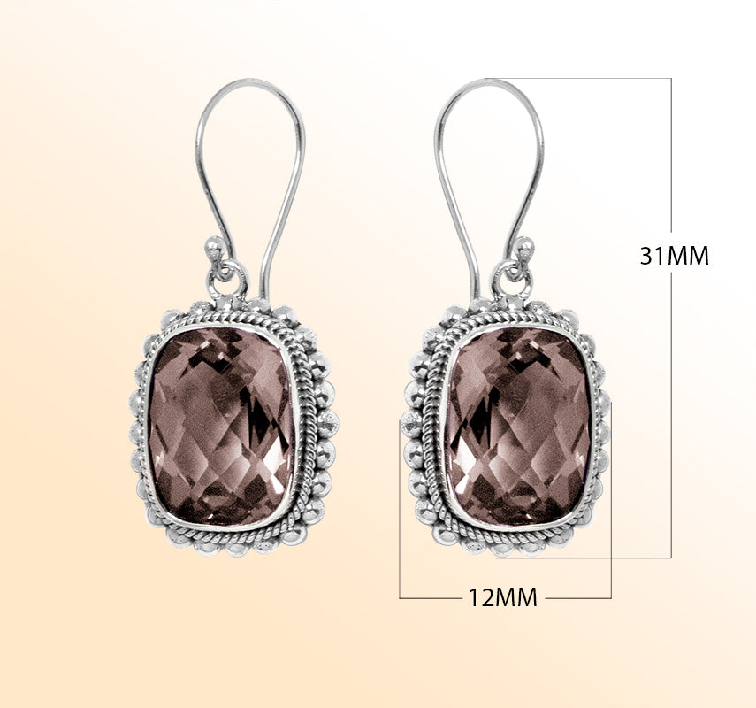 Elegant Smokey Quartz silver earrings with cushion design