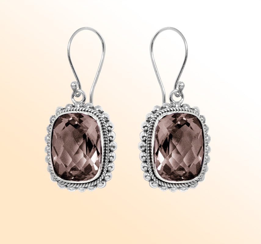Elegant Smokey Quartz silver earrings with cushion design