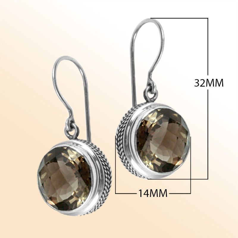 Elegant Smokey Topaz Quartz round earrings with rope border