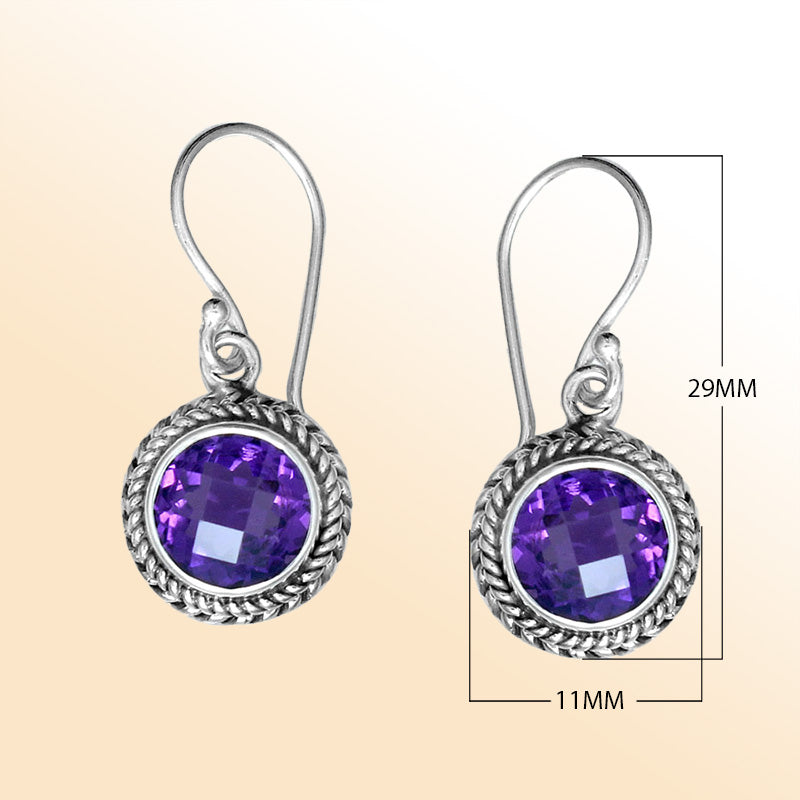 Sterling silver artisan Amethyst Quartz braided-frame drop earrings with polished finish and earwire lock.