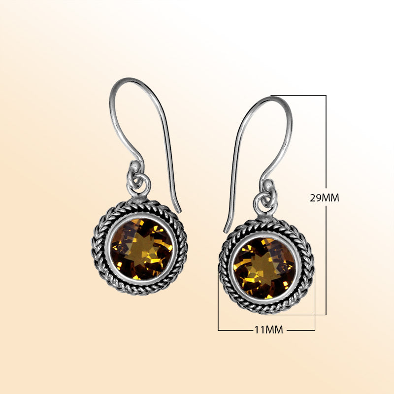 Sterling silver artisan Citrine Quartz braided-frame drop earrings with polished finish and earwire lock.