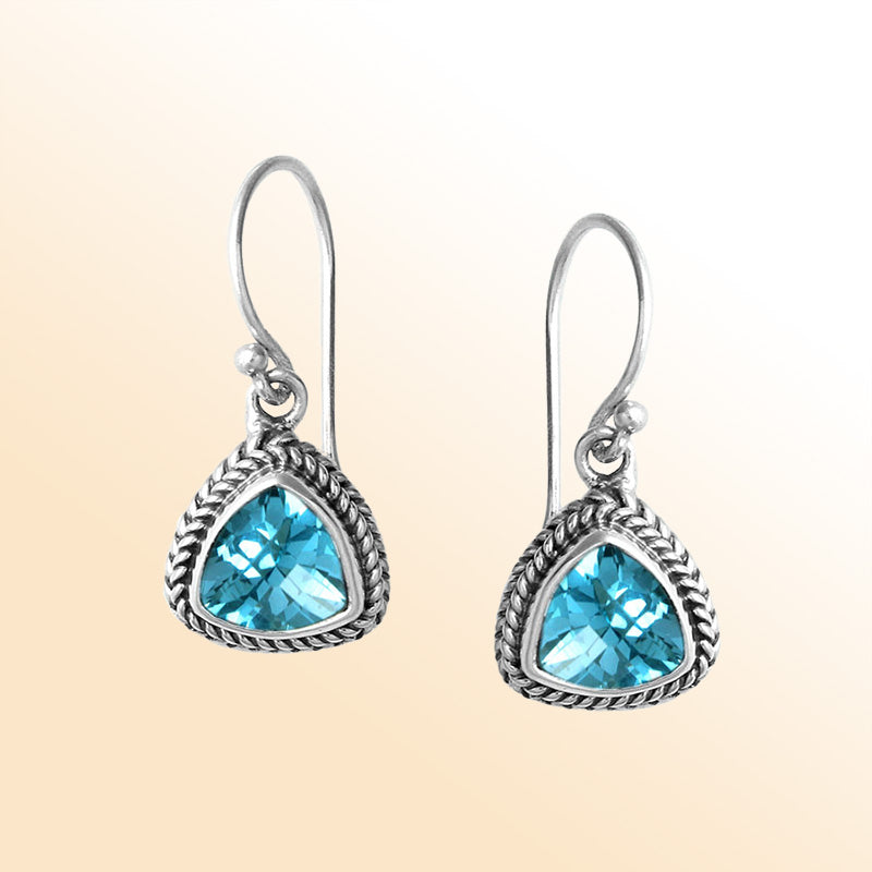 Blue Topaz Quartz rope-frame sterling silver earrings