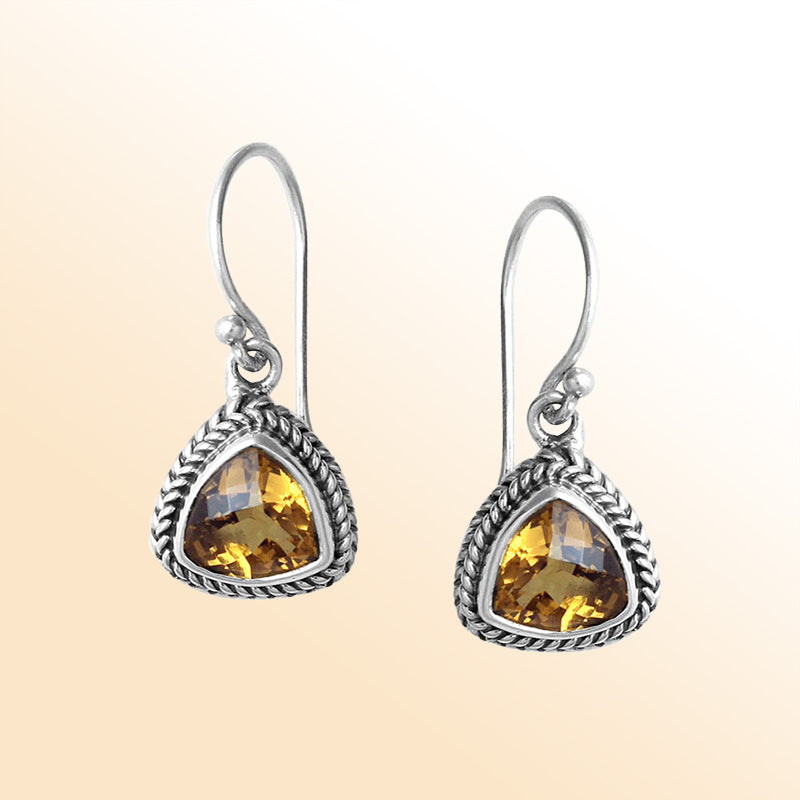 Citrine Quartz rope-frame silver drop earrings