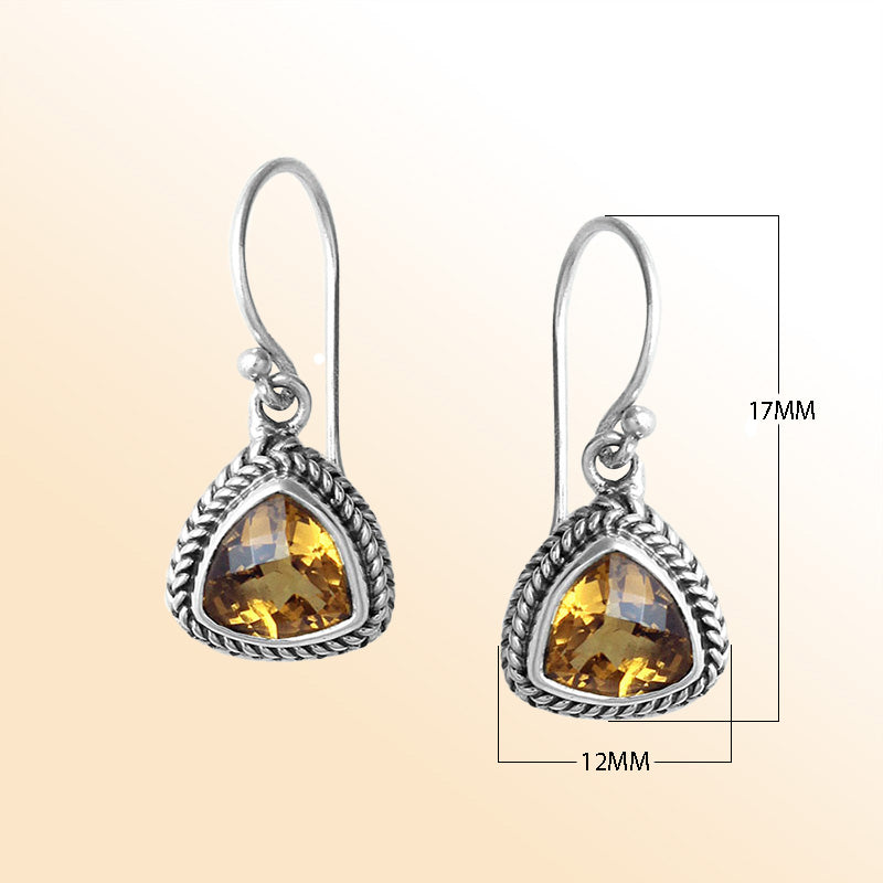 Citrine Quartz rope-frame silver drop earrings