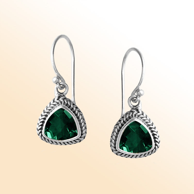 Green Quartz rope-frame sterling silver earrings