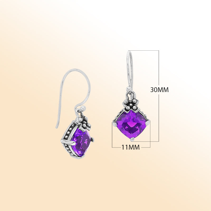 Amethyst Quartz floral-accent Sterling Silver earrings