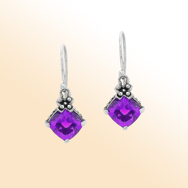 Amethyst Quartz floral-accent Sterling Silver earrings