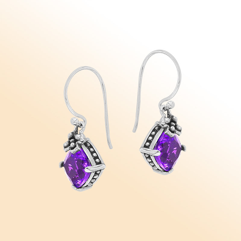 Amethyst Quartz floral-accent Sterling Silver earrings