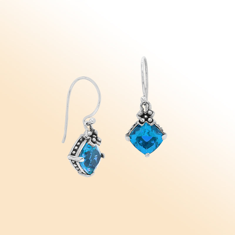 Blue Topaz Quartz floral-accent Sterling Silver earrings