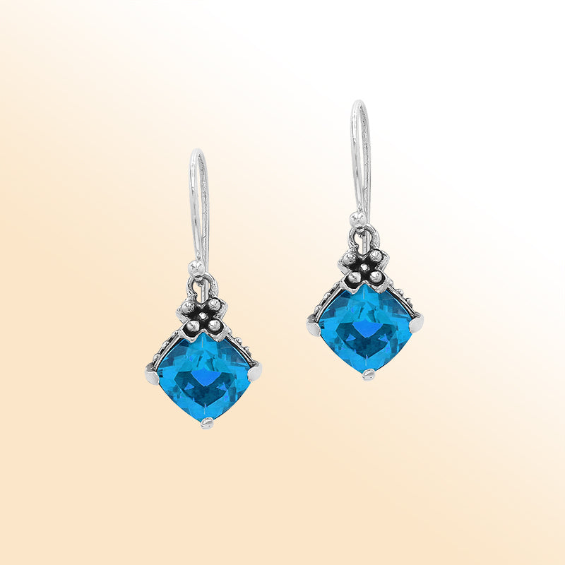 Blue Topaz Quartz floral-accent Sterling Silver earrings