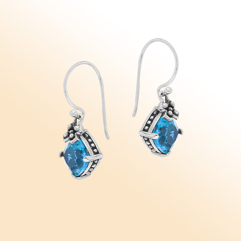 Blue Topaz Quartz floral-accent Sterling Silver earrings