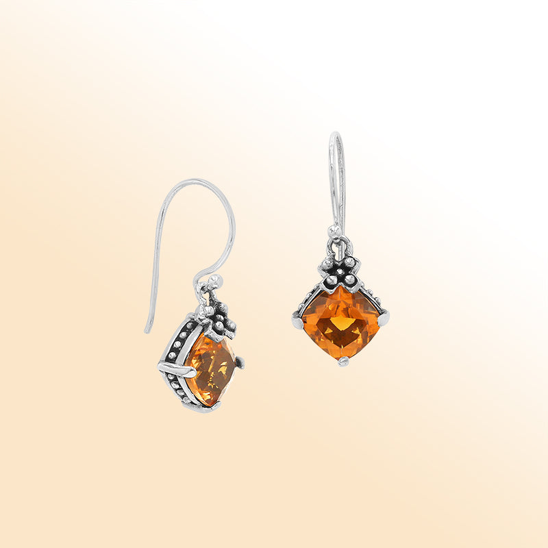 Citrine Quartz floral-accent Sterling Silver earrings