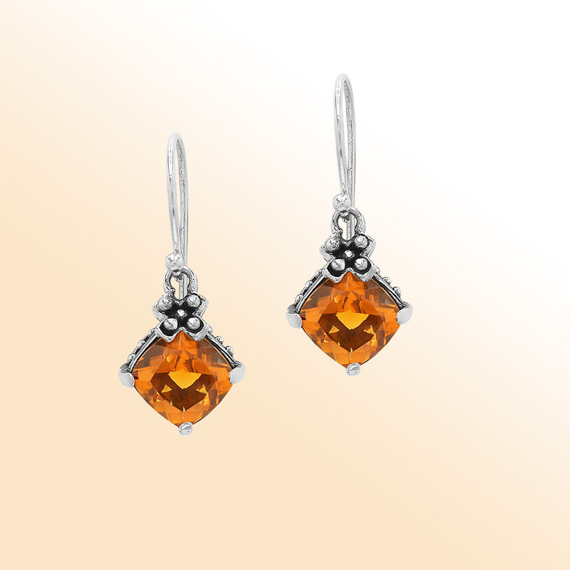 Citrine Quartz floral-accent Sterling Silver earrings