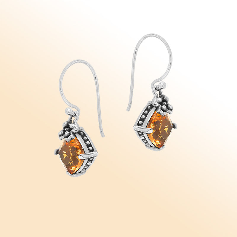 Citrine Quartz floral-accent Sterling Silver earrings
