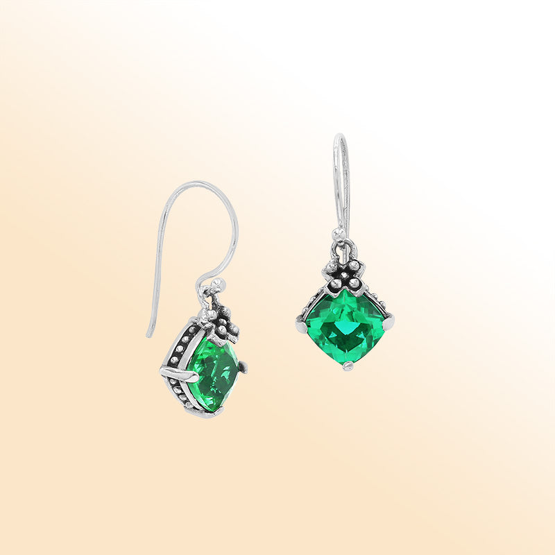 Sterling Silver Green Quartz Floral-Accent Drop Earrings