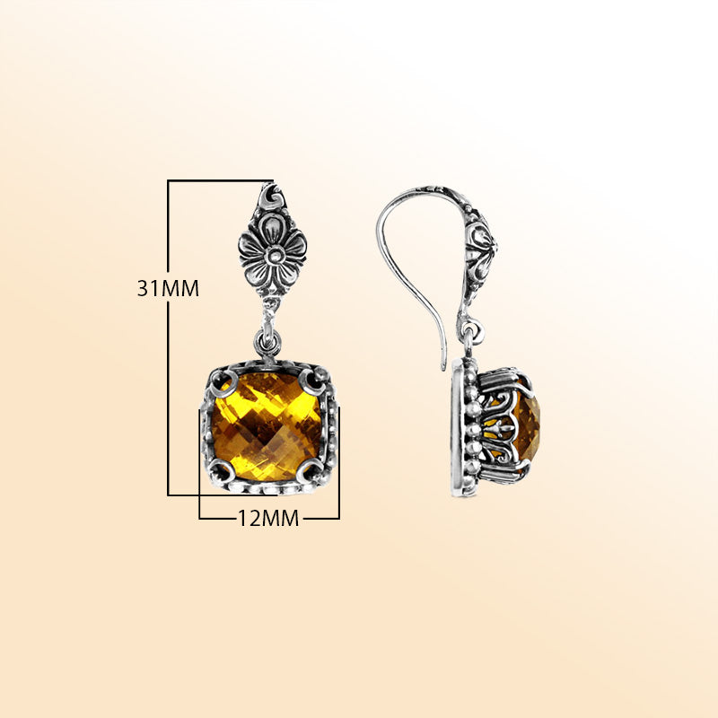 Citrine Quartz floral Sterling Silver cushion earrings