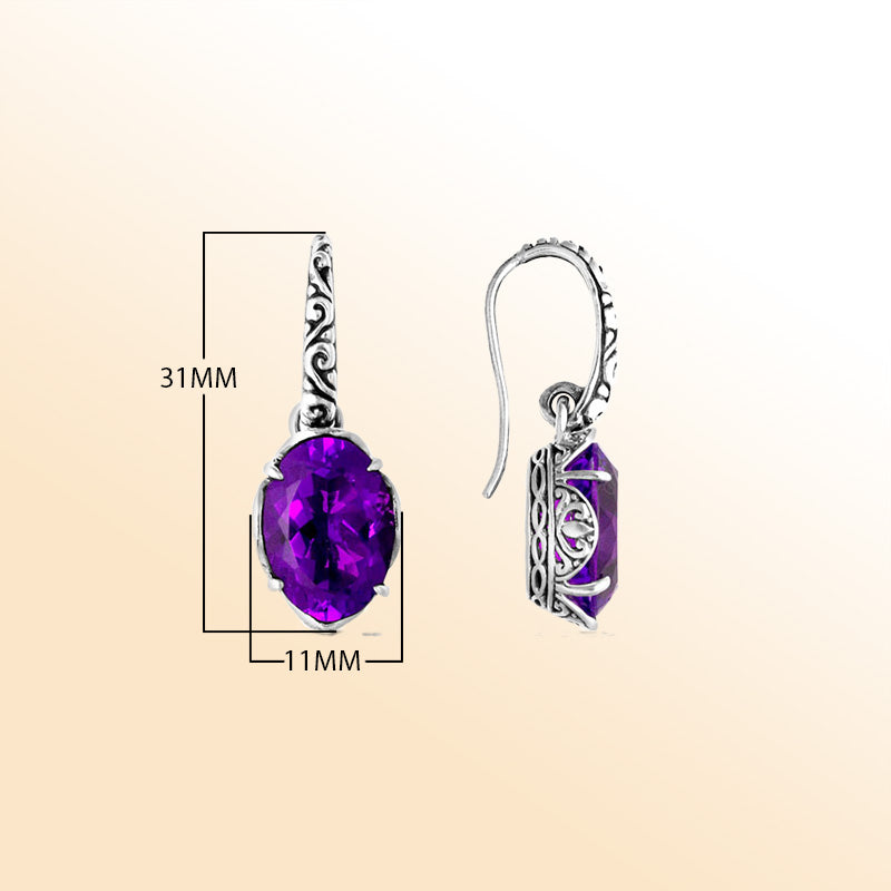 Amethyst Quartz scroll-design Sterling Silver oval earrings