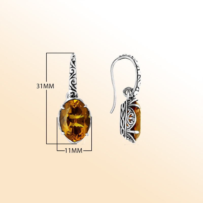 Citrine Quartz scroll-design Sterling Silver oval earrings