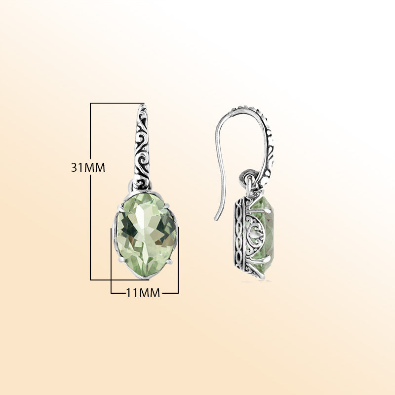 Green Amethyst Quartz scroll-design Sterling Silver oval earrings