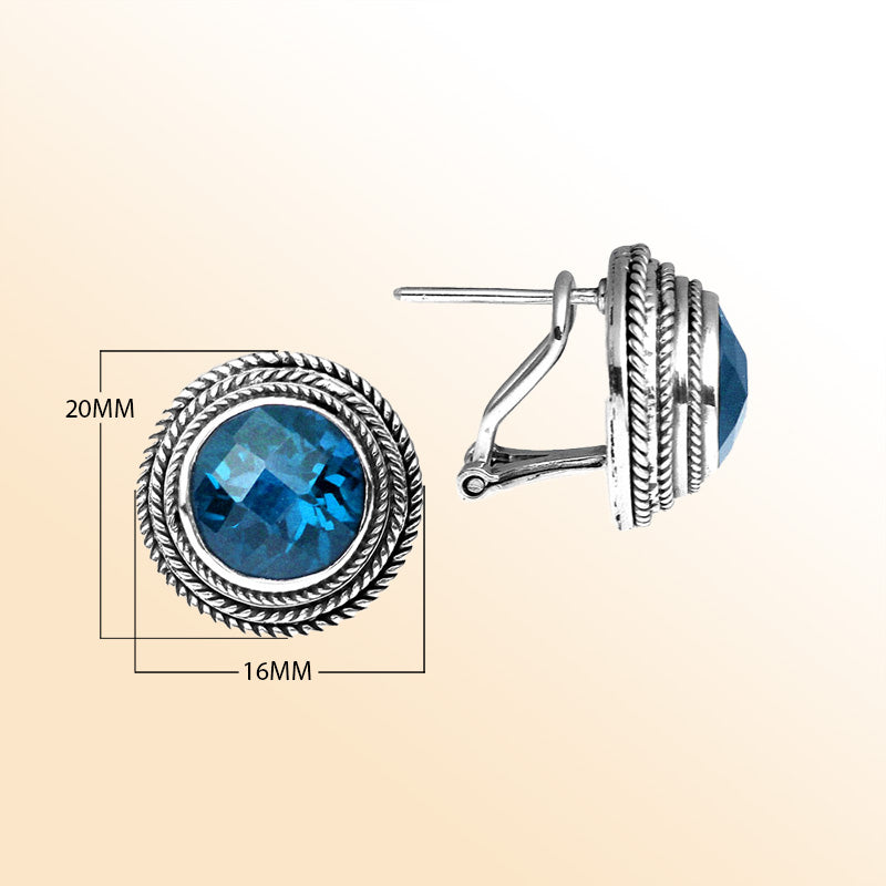 Blue Topaz Quartz rope-frame Sterling Silver round earrings