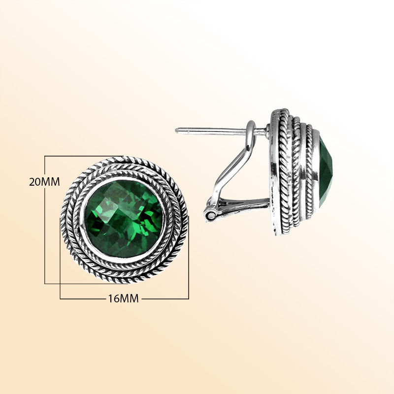 Green Quartz rope-frame Sterling Silver round earrings