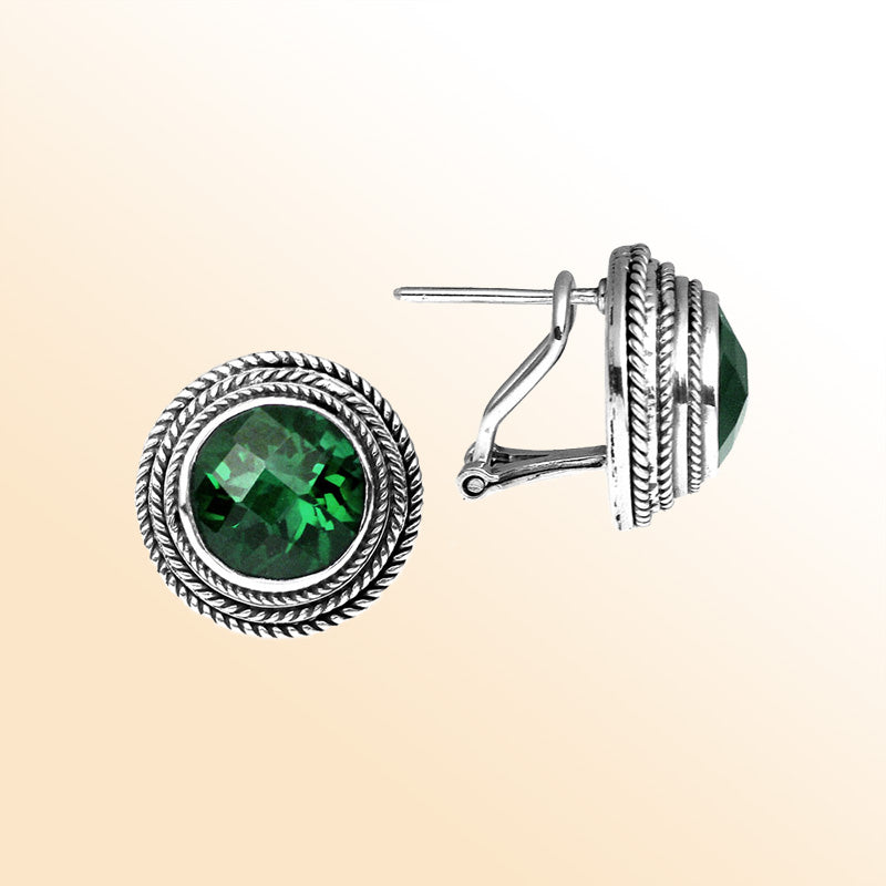 Green Quartz rope-frame Sterling Silver round earrings