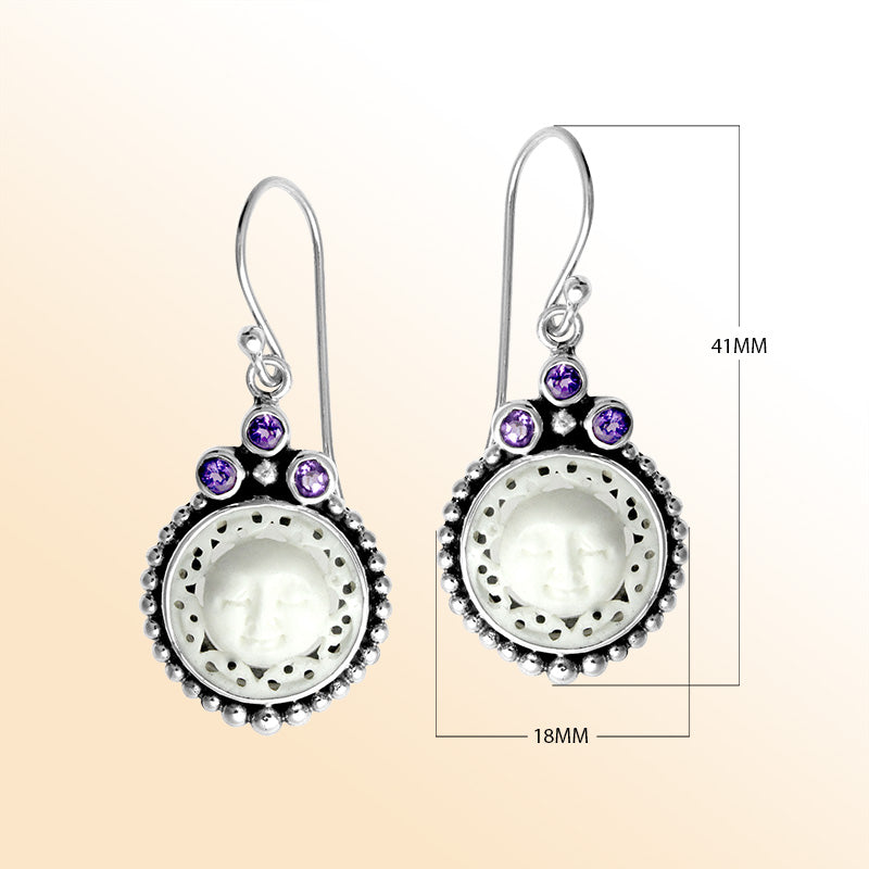 Sterling Silver Celestial Bone Face Earrings With Amethyst Quartz