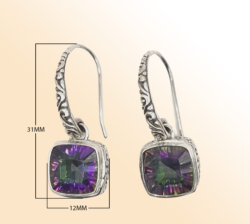 Mystic Quartz engraved Sterling Silver square earrings