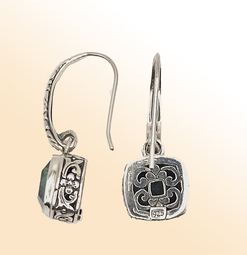 Mystic Quartz engraved Sterling Silver square earrings
