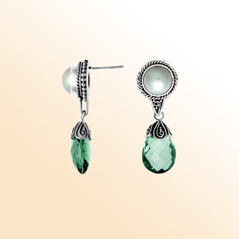 Mabe Pearl and Green Quartz Sterling Silver earrings