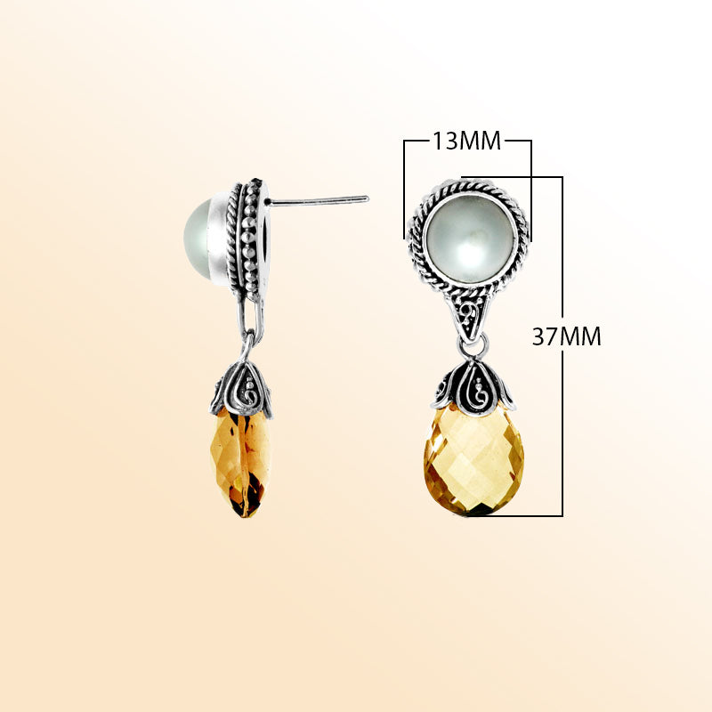 Mabe Pearl and Citrine Quartz Sterling Silver earrings