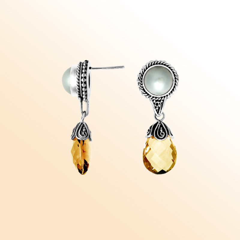 Mabe Pearl and Citrine Quartz Sterling Silver earrings