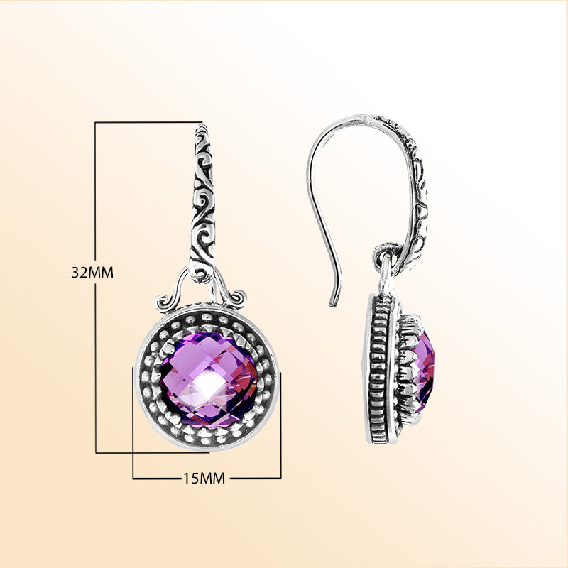 Amethyst Quartz beaded Sterling Silver round drop earrings