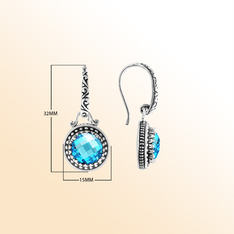Blue Topaz Quartz beaded Sterling Silver round drop earrings