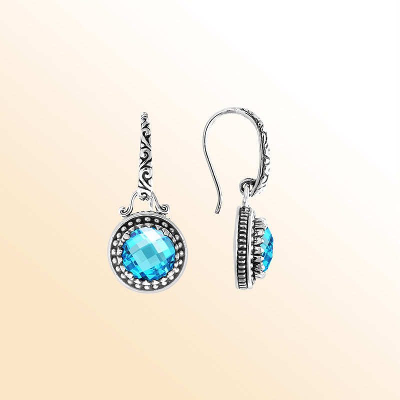 Blue Topaz Quartz beaded Sterling Silver round drop earrings