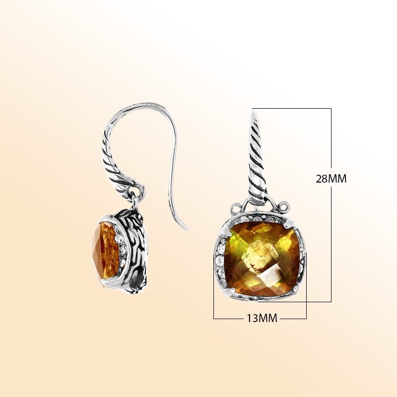 Sterling silver artisan cushion earrings with Citrine Quartz and Cubic Zirconia accents.