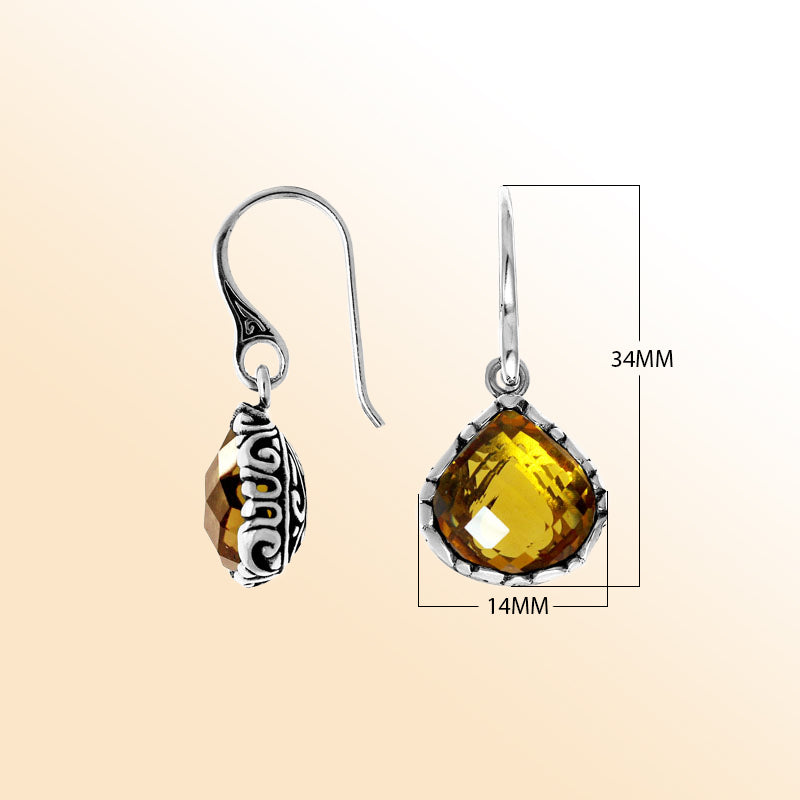 Sterling silver polished teardrop earrings with radiant Green Amethyst Quartz center.