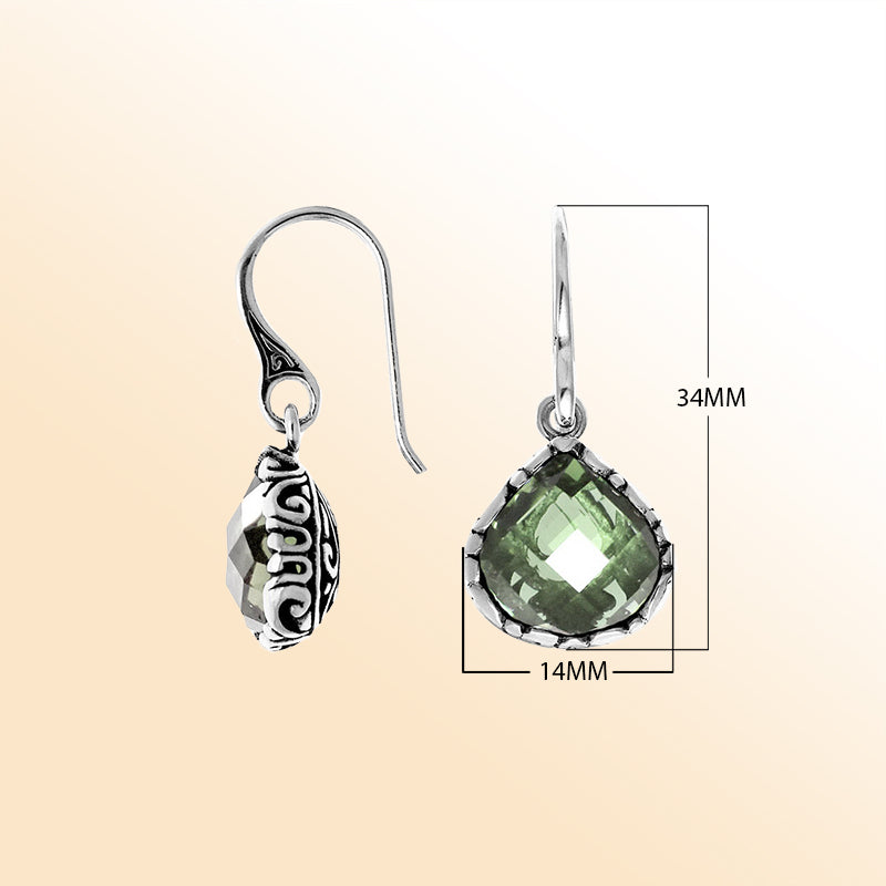 Sterling silver dewdrop earrings with soft Green Amethyst Quartz and polished finish.