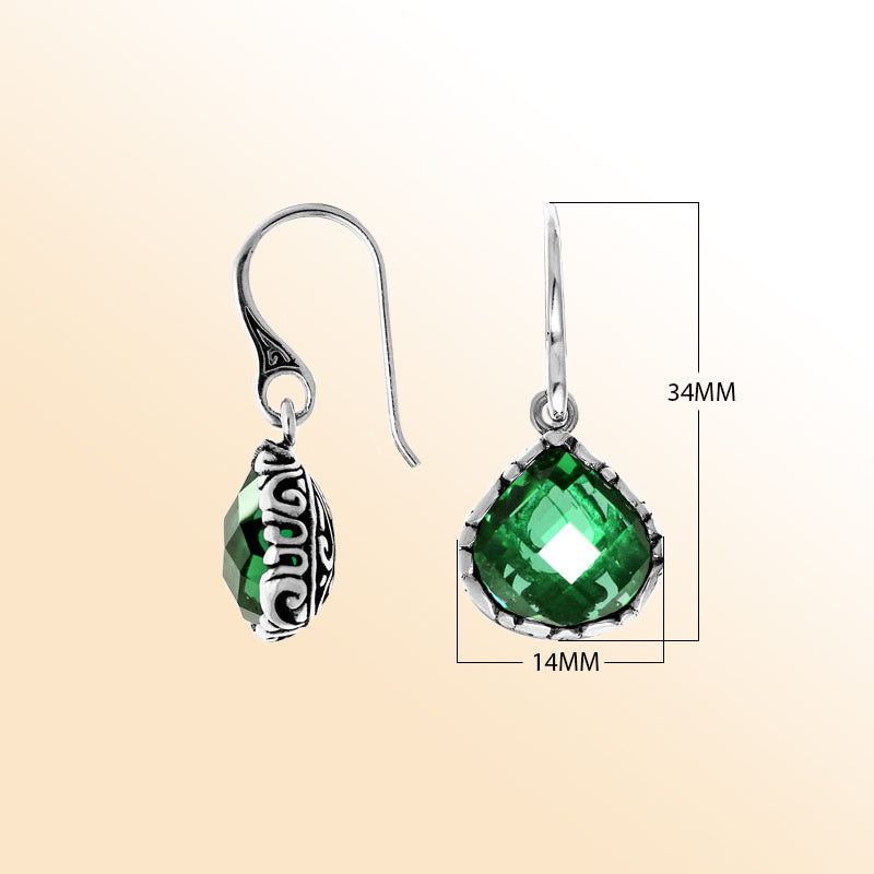 Sterling silver polished dewdrop earrings with vivid green quartz centerpiece.