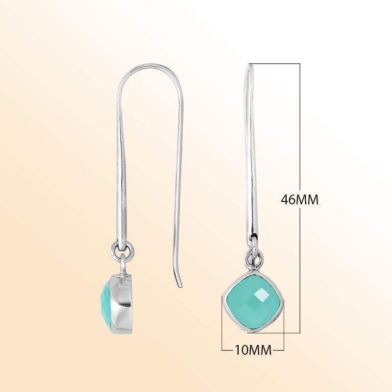 Handcrafted sterling silver earrings with Green Chalcedony Quartz cushion-cut stone