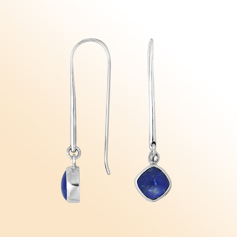 Handcrafted sterling silver earrings featuring cushion-cut Lapis stone