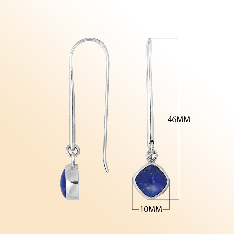 Handcrafted sterling silver earrings featuring cushion-cut Lapis stone
