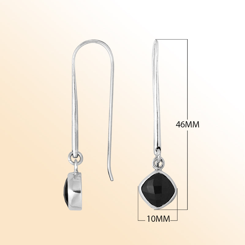 Handcrafted sterling silver earrings featuring cushion-cut Black Onyx stone