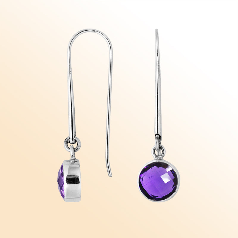 Handcrafted sterling silver drop earrings featuring Amethyst Quartz stone