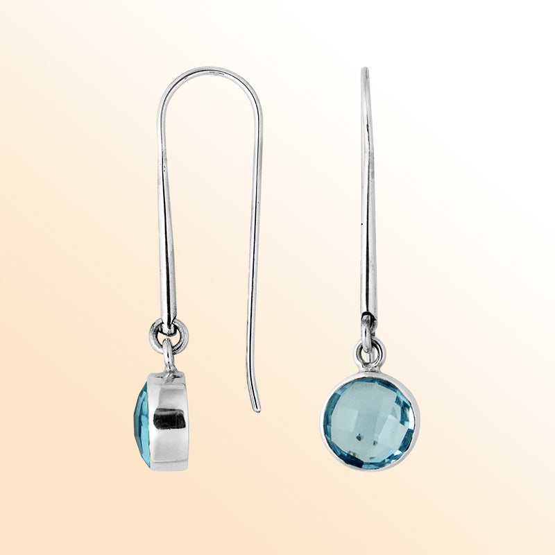 AE-6158-BT Sterling Silver Round Shape Earring With Blue Topaz Q. Jewelry Bali Designs Inc 