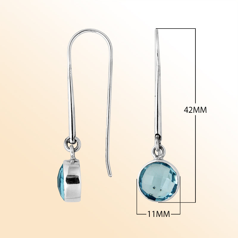 AE-6158-BT Sterling Silver Round Shape Earring With Blue Topaz Q. Jewelry Bali Designs Inc 