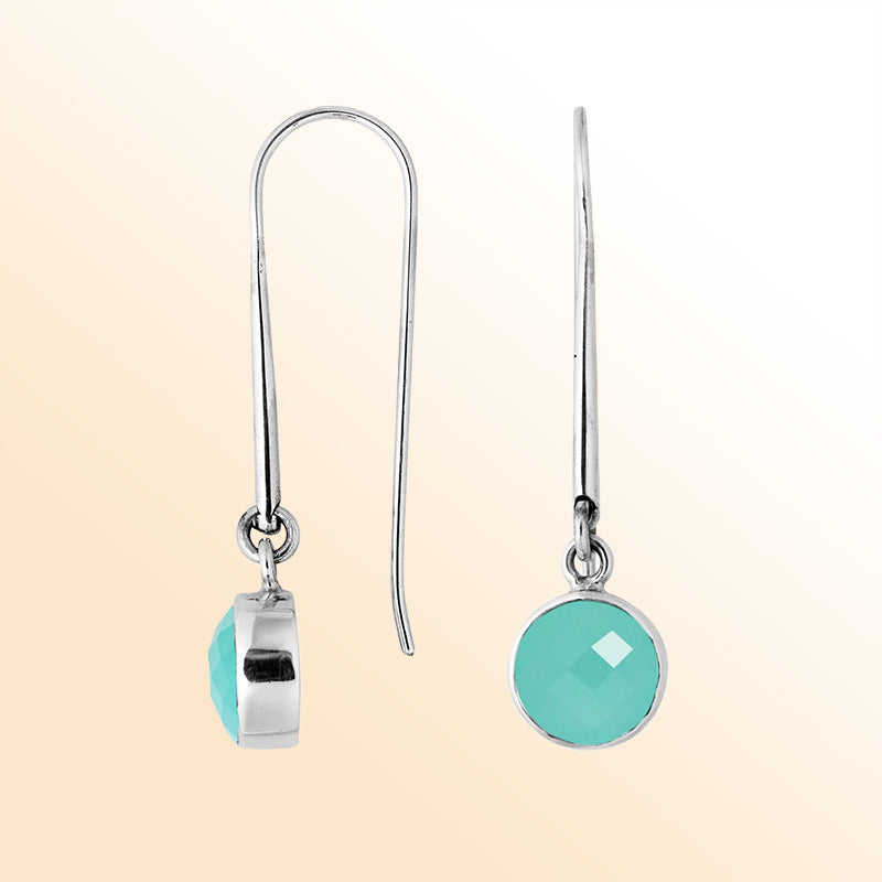 Handcrafted sterling silver earrings featuring round Green Chalcadoney stone