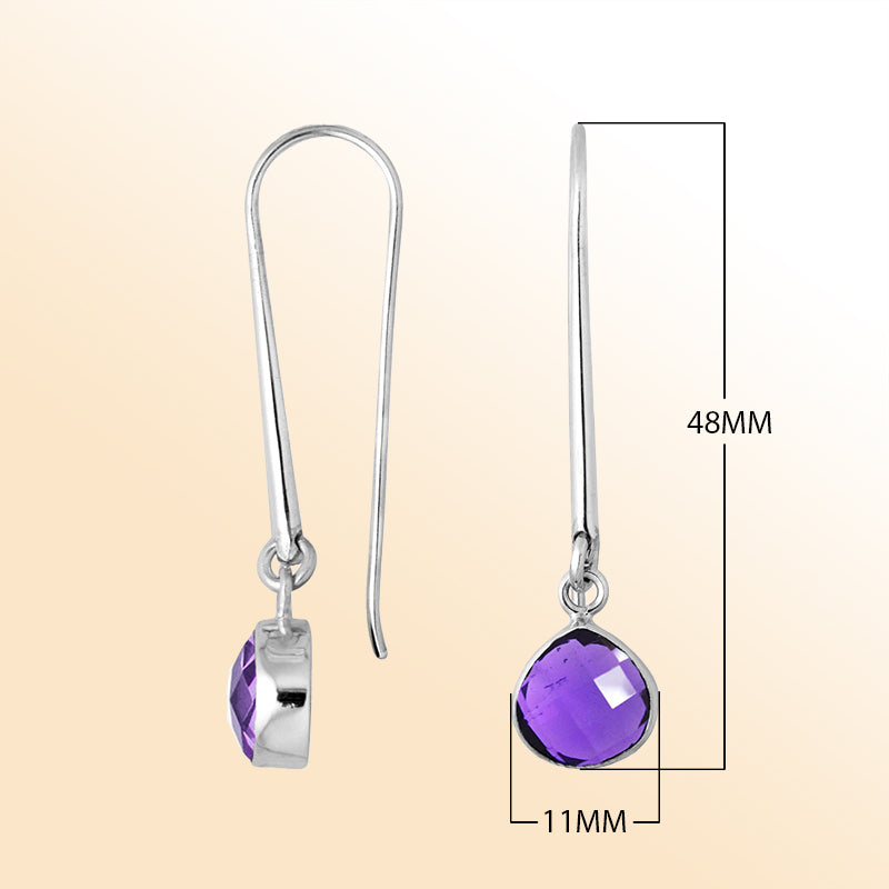 Handcrafted sterling silver drop earrings featuring pear-cut Amethyst Quartz stone
